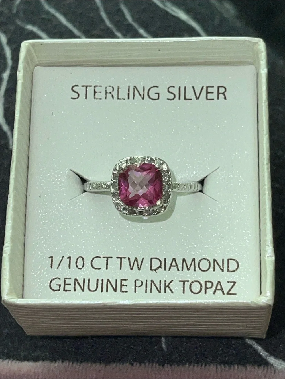 Sterling Silver 1/10 CT Diamond Genuine Pink Topaz Halo Ring